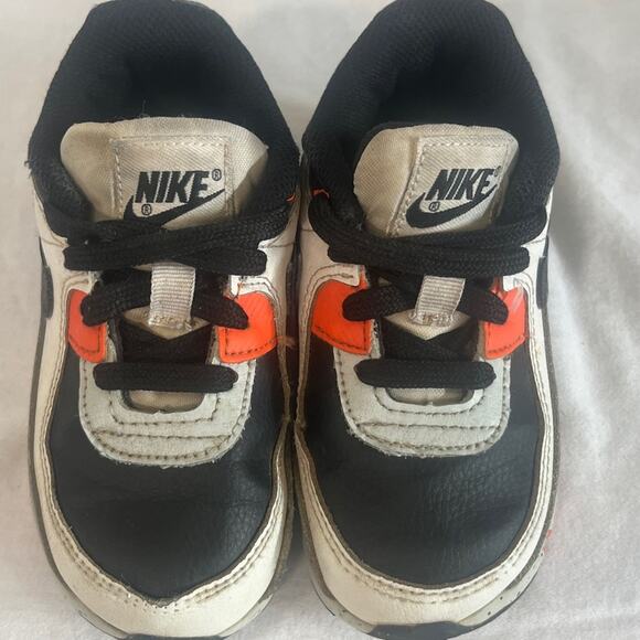 Nike Air Max 90 Sneakers Leather White Orange Toddler Size 8C Swoosh Speckled - Picture 1 of 9